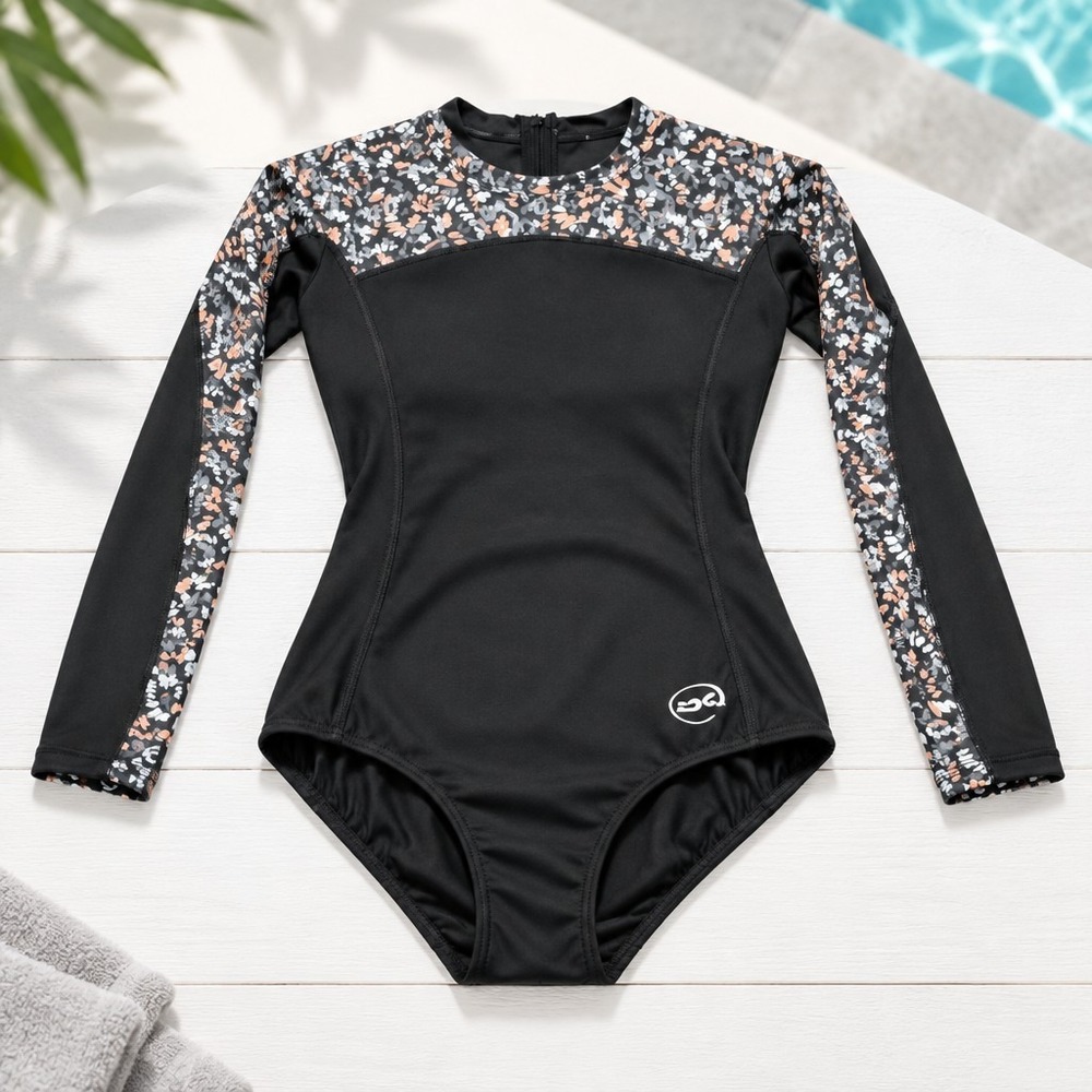DAKINE Women's XS One Piece Long Sleeve Floral Zip Swimsuit Black